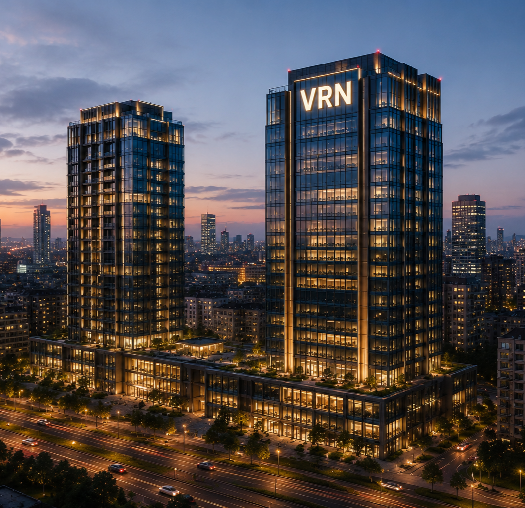Residential tower facade at night — visual placeholder